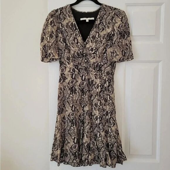 VERONICA BEARD | Ried Snake Print Silk Ruffle Dress 0 - Picture 4 of 13